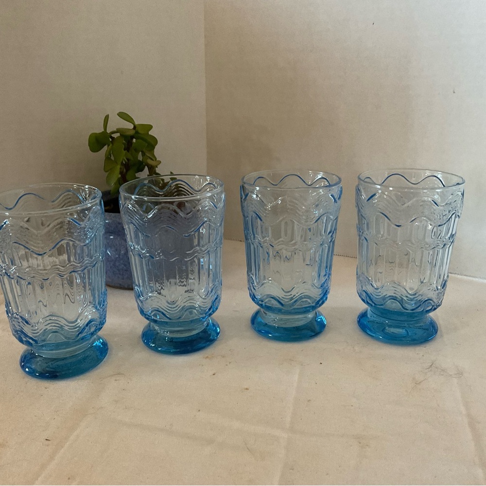 Anthropologie set of 4 juice glasses in blue.